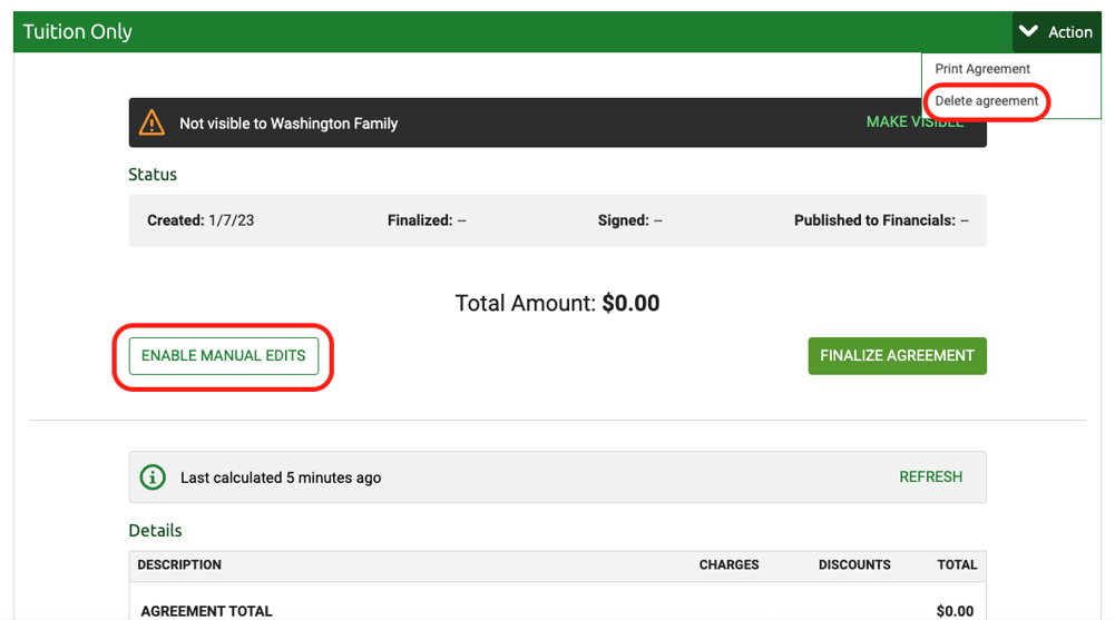 Financial Agreement - Can I edit or delete it?